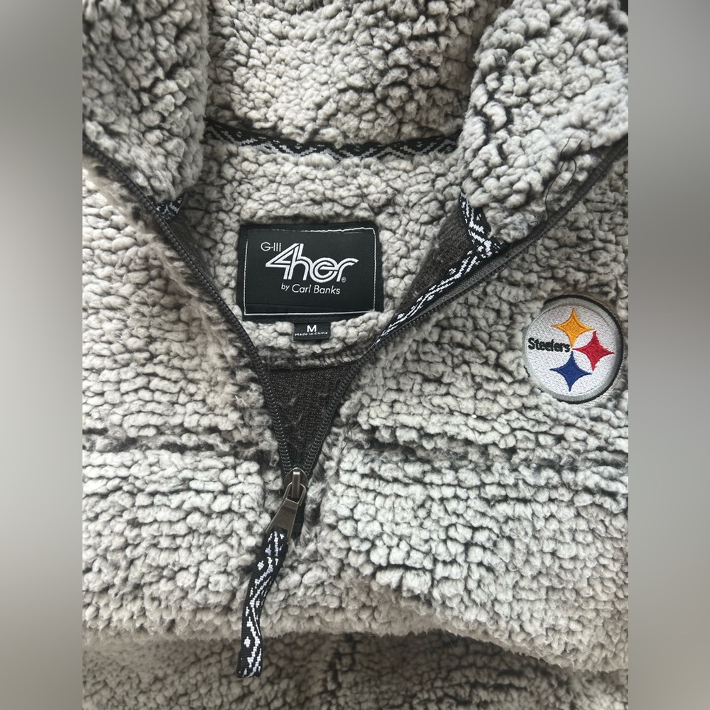 Women's Gray Pittsburgh Steelers Sherpa Quarter-Zip Pullover Jacket- Medium NWT